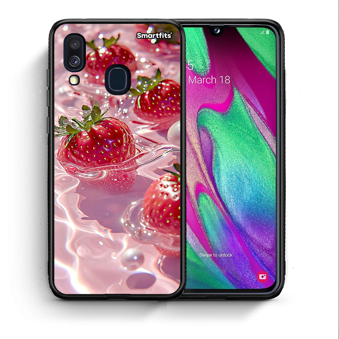 Θήκη Samsung A40 Juicy Strawberries από τη Smartfits με σχέδιο στο πίσω μέρος και μαύρο περίβλημα | Samsung A40 Juicy Strawberries case with colorful back and black bezels