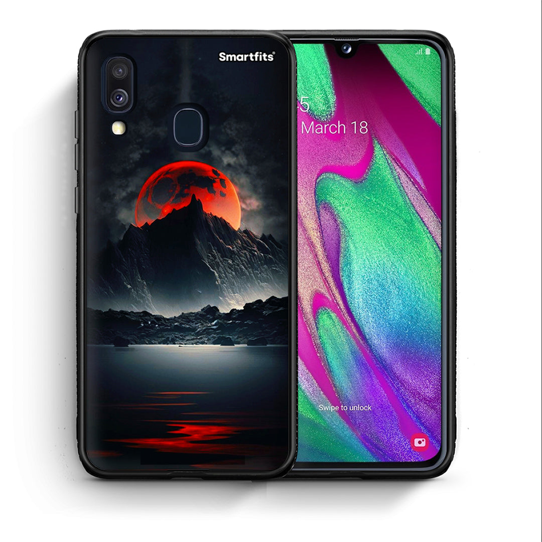 Θήκη Samsung A40 Red Full Moon από τη Smartfits με σχέδιο στο πίσω μέρος και μαύρο περίβλημα | Samsung A40 Red Full Moon case with colorful back and black bezels