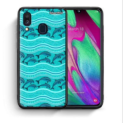 Θήκη Samsung A40 Swimming Dolphins από τη Smartfits με σχέδιο στο πίσω μέρος και μαύρο περίβλημα | Samsung A40 Swimming Dolphins case with colorful back and black bezels