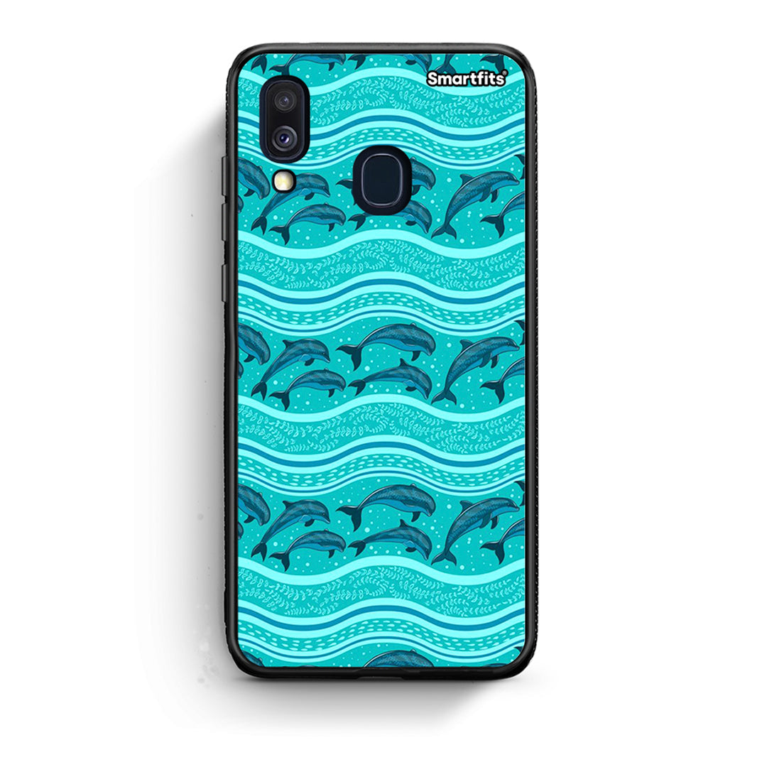 Samsung A40 Swimming Dolphins θήκη από τη Smartfits με σχέδιο στο πίσω μέρος και μαύρο περίβλημα | Smartphone case with colorful back and black bezels by Smartfits