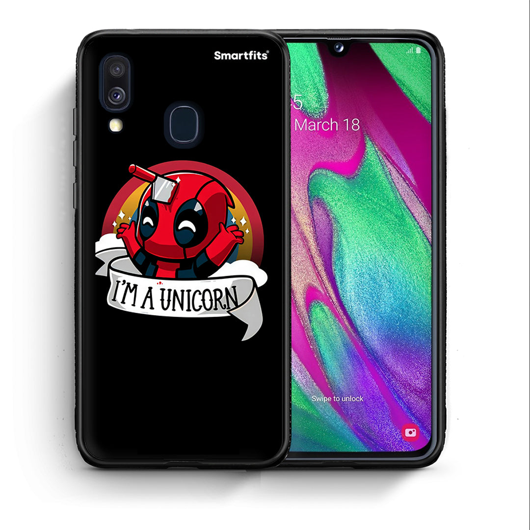 Θήκη Samsung A40 Unicorn Deadpool από τη Smartfits με σχέδιο στο πίσω μέρος και μαύρο περίβλημα | Samsung A40 Unicorn Deadpool case with colorful back and black bezels