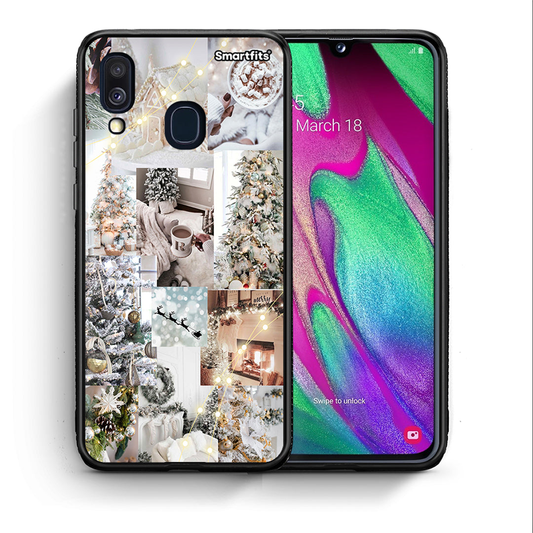 Θήκη Samsung A40 White Christmas από τη Smartfits με σχέδιο στο πίσω μέρος και μαύρο περίβλημα | Samsung A40 White Christmas case with colorful back and black bezels