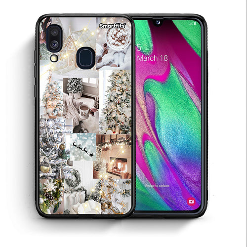 Θήκη Samsung A40 White Christmas από τη Smartfits με σχέδιο στο πίσω μέρος και μαύρο περίβλημα | Samsung A40 White Christmas case with colorful back and black bezels