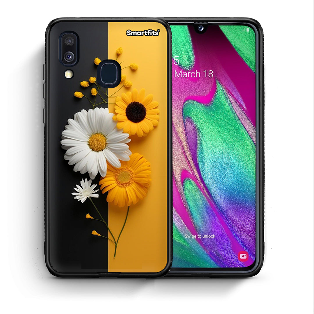 Θήκη Samsung A40 Yellow Daisies από τη Smartfits με σχέδιο στο πίσω μέρος και μαύρο περίβλημα | Samsung A40 Yellow Daisies case with colorful back and black bezels