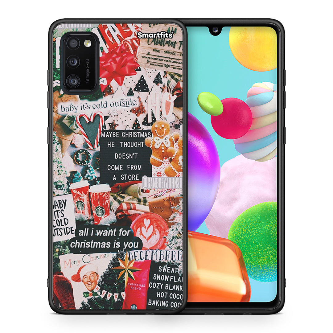 Θήκη Samsung A41 Christmas Happiness από τη Smartfits με σχέδιο στο πίσω μέρος και μαύρο περίβλημα | Samsung A41 Christmas Happiness case with colorful back and black bezels