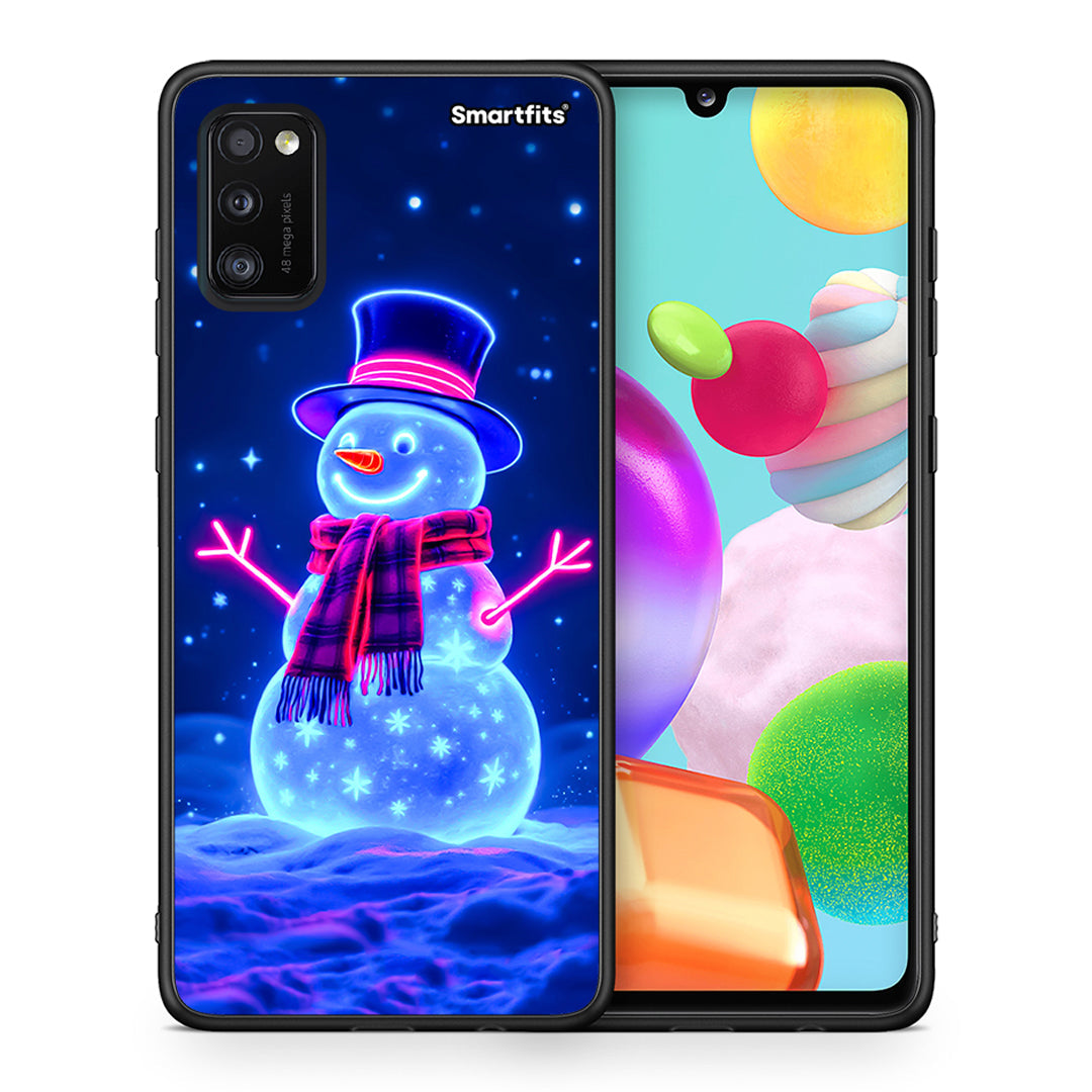 Θήκη Samsung A41 Christmas Neon Snowman από τη Smartfits με σχέδιο στο πίσω μέρος και μαύρο περίβλημα | Samsung A41 Christmas Neon Snowman case with colorful back and black bezels