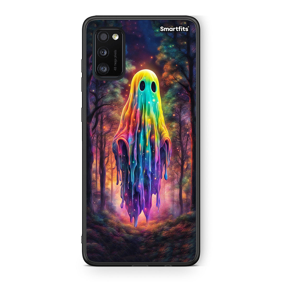 Samsung A41 Halloween Ghost θήκη από τη Smartfits με σχέδιο στο πίσω μέρος και μαύρο περίβλημα | Smartphone case with colorful back and black bezels by Smartfits