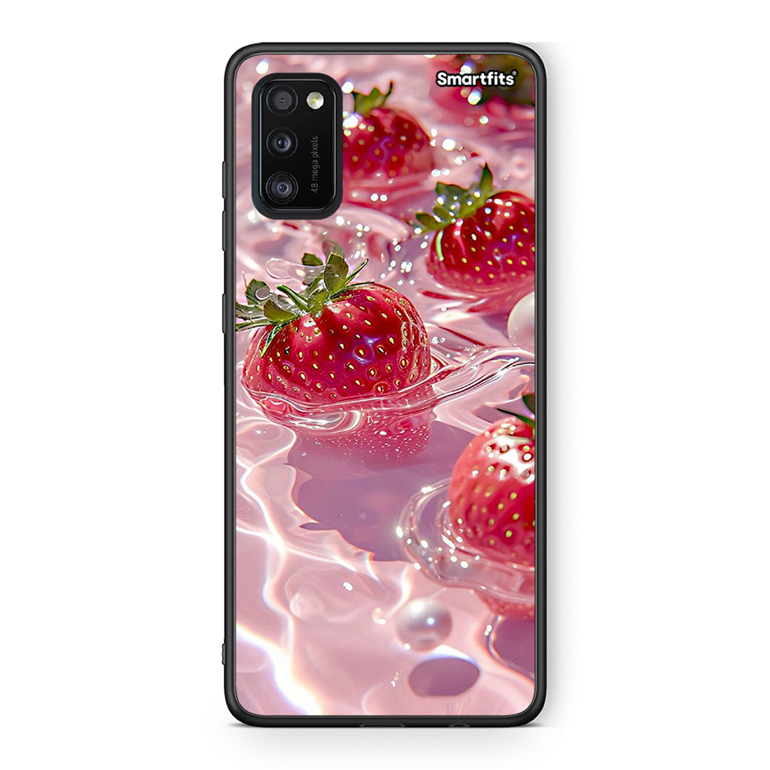 Samsung A41 Juicy Strawberries θήκη από τη Smartfits με σχέδιο στο πίσω μέρος και μαύρο περίβλημα | Smartphone case with colorful back and black bezels by Smartfits