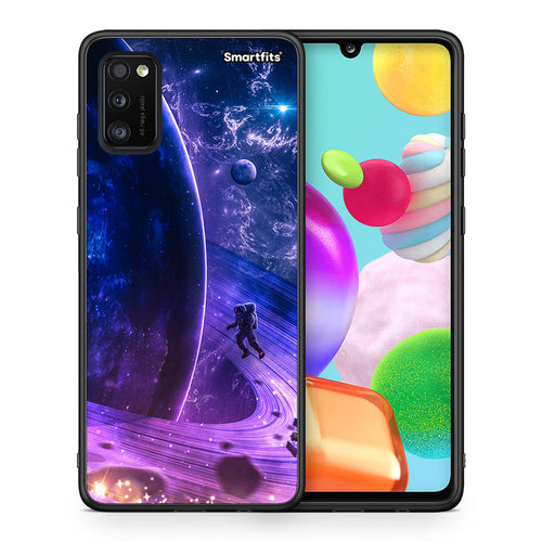 Θήκη Samsung A41 Lost Astronaut από τη Smartfits με σχέδιο στο πίσω μέρος και μαύρο περίβλημα | Samsung A41 Lost Astronaut case with colorful back and black bezels