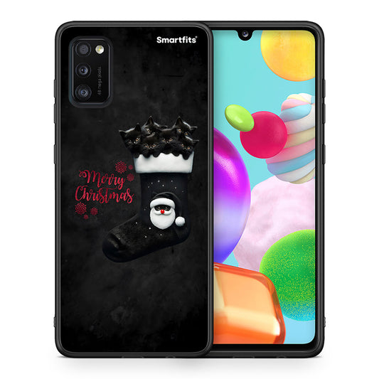 Θήκη Samsung A41 Merry Cat Christmas από τη Smartfits με σχέδιο στο πίσω μέρος και μαύρο περίβλημα | Samsung A41 Merry Cat Christmas case with colorful back and black bezels