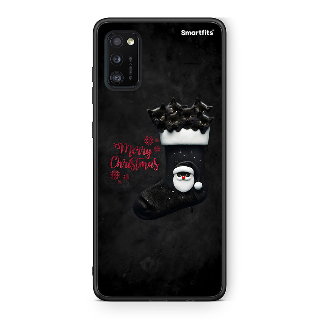 Samsung A41 Merry Cat Christmas θήκη από τη Smartfits με σχέδιο στο πίσω μέρος και μαύρο περίβλημα | Smartphone case with colorful back and black bezels by Smartfits
