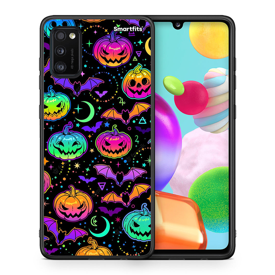 Θήκη Samsung A41 Neon Halloween από τη Smartfits με σχέδιο στο πίσω μέρος και μαύρο περίβλημα | Samsung A41 Neon Halloween case with colorful back and black bezels