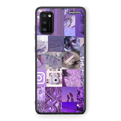 Samsung A41 Purple Aesthetic Collage θήκη από τη Smartfits με σχέδιο στο πίσω μέρος και μαύρο περίβλημα | Smartphone case with colorful back and black bezels by Smartfits