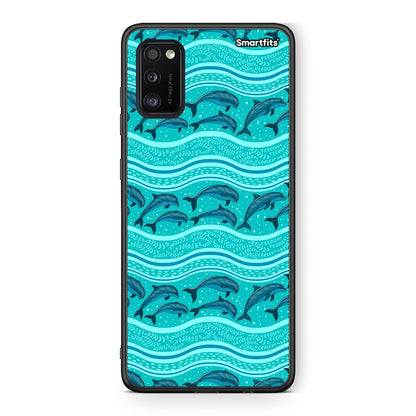 Samsung A41 Swimming Dolphins θήκη από τη Smartfits με σχέδιο στο πίσω μέρος και μαύρο περίβλημα | Smartphone case with colorful back and black bezels by Smartfits