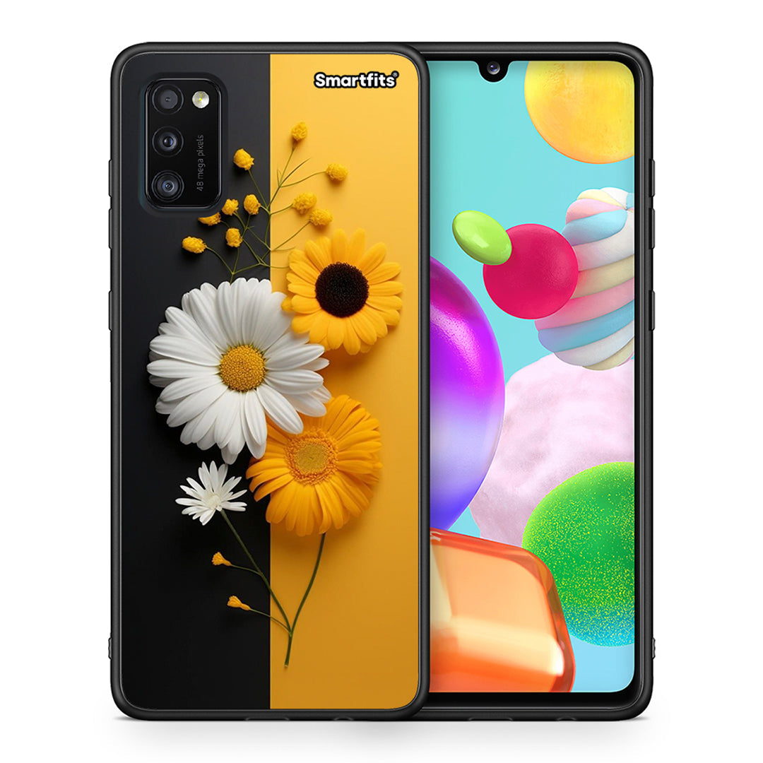 Θήκη Samsung A41 Yellow Daisies από τη Smartfits με σχέδιο στο πίσω μέρος και μαύρο περίβλημα | Samsung A41 Yellow Daisies case with colorful back and black bezels