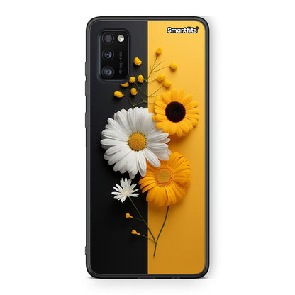 Samsung A41 Yellow Daisies θήκη από τη Smartfits με σχέδιο στο πίσω μέρος και μαύρο περίβλημα | Smartphone case with colorful back and black bezels by Smartfits