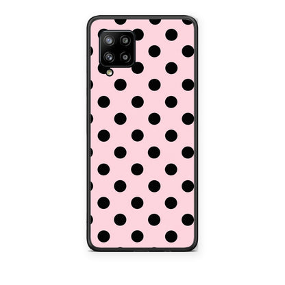 Θήκη Samsung Galaxy A42 Black Polka Dots on Pink από τη Smartfits με σχέδιο στο πίσω μέρος και μαύρο περίβλημα | Samsung Galaxy A42 Black Polka Dots on Pink case with colorful back and black bezels