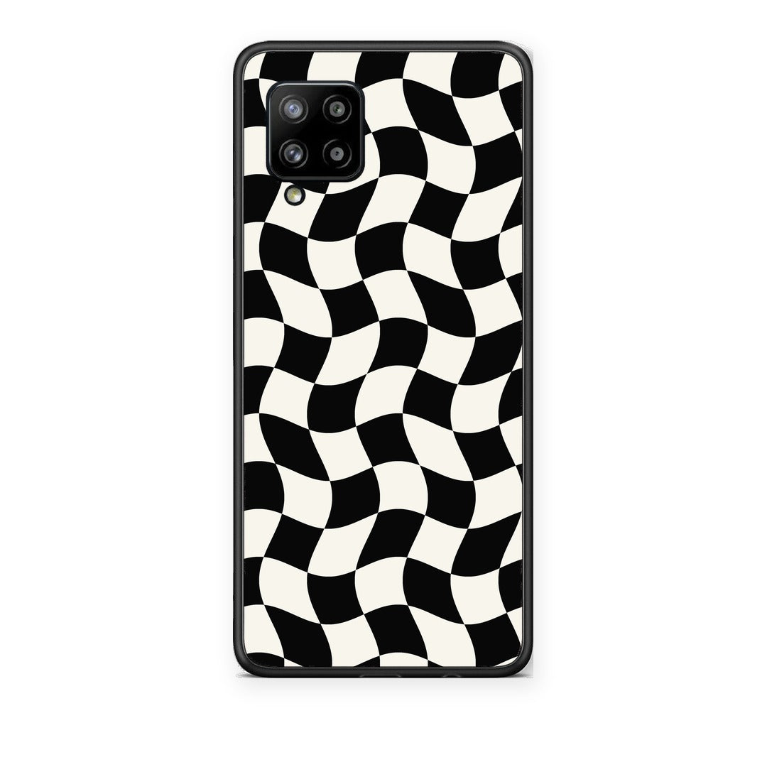 Θήκη Samsung Galaxy A42 Black and Cream Wavy Checkerboard από τη Smartfits με σχέδιο στο πίσω μέρος και μαύρο περίβλημα | Samsung Galaxy A42 Black and Cream Wavy Checkerboard case with colorful back and black bezels