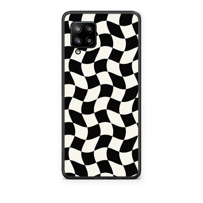 Θήκη Samsung Galaxy A42 Black and Cream Wavy Checkerboard από τη Smartfits με σχέδιο στο πίσω μέρος και μαύρο περίβλημα | Samsung Galaxy A42 Black and Cream Wavy Checkerboard case with colorful back and black bezels
