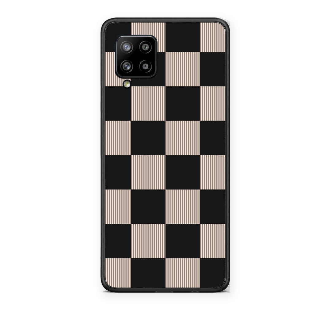 Θήκη Samsung Galaxy A42 Black and Taupe Striped Checks από τη Smartfits με σχέδιο στο πίσω μέρος και μαύρο περίβλημα | Samsung Galaxy A42 Black and Taupe Striped Checks case with colorful back and black bezels