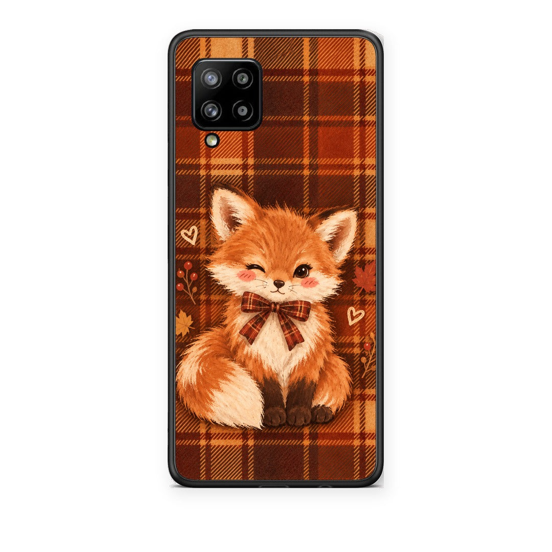 Θήκη Samsung Galaxy A42 Fox on Autumn Tartan από τη Smartfits με σχέδιο στο πίσω μέρος και μαύρο περίβλημα | Samsung Galaxy A42 Fox on Autumn Tartan case with colorful back and black bezels