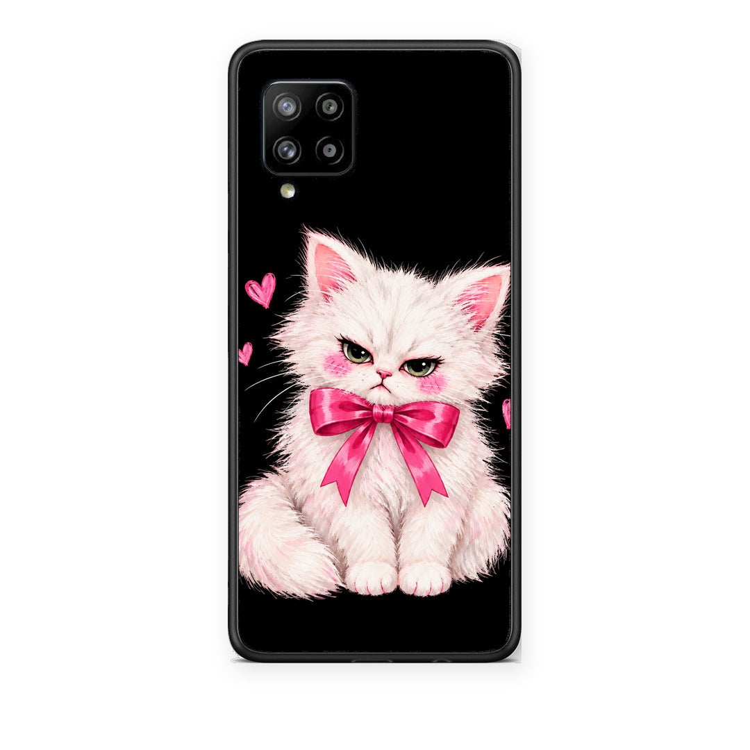 Θήκη Samsung Galaxy A42 Grumpy Party Kitten on Black από τη Smartfits με σχέδιο στο πίσω μέρος και μαύρο περίβλημα | Samsung Galaxy A42 Grumpy Party Kitten on Black case with colorful back and black bezels