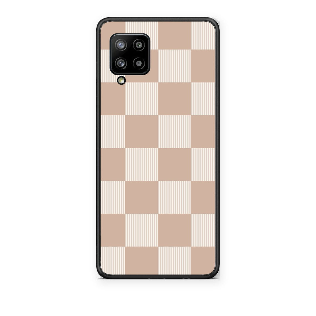Θήκη Samsung Galaxy A42 Latte and Cream Striped Checks από τη Smartfits με σχέδιο στο πίσω μέρος και μαύρο περίβλημα | Samsung Galaxy A42 Latte and Cream Striped Checks case with colorful back and black bezels