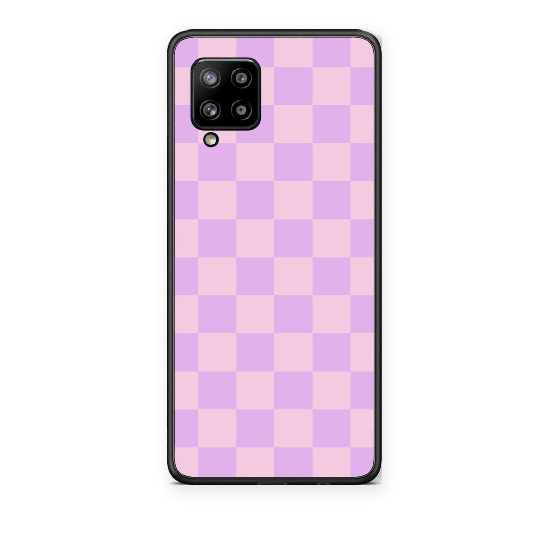Θήκη Samsung Galaxy A42 Lavender and Pink Checkerboard από τη Smartfits με σχέδιο στο πίσω μέρος και μαύρο περίβλημα | Samsung Galaxy A42 Lavender and Pink Checkerboard case with colorful back and black bezels