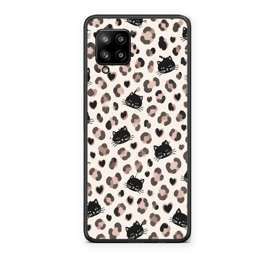 Θήκη Samsung Galaxy A42 Leopard Spots and Black Cats on Cream από τη Smartfits με σχέδιο στο πίσω μέρος και μαύρο περίβλημα | Samsung Galaxy A42 Leopard Spots and Black Cats on Cream case with colorful back and black bezels
