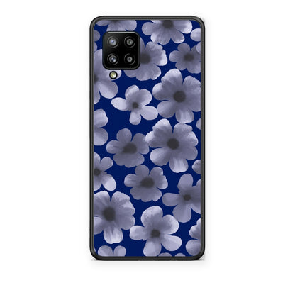 Θήκη Samsung Galaxy A42 Pale Blue Flowers on Navy από τη Smartfits με σχέδιο στο πίσω μέρος και μαύρο περίβλημα | Samsung Galaxy A42 Pale Blue Flowers on Navy case with colorful back and black bezels