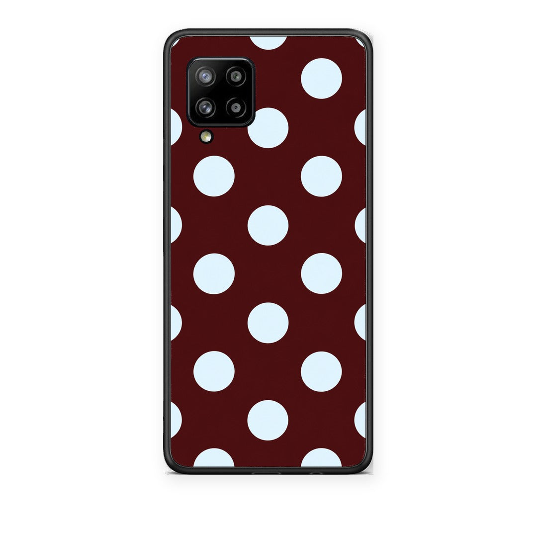 Θήκη Samsung Galaxy A42 Pale Blue Large Polka Dots on Burgundy από τη Smartfits με σχέδιο στο πίσω μέρος και μαύρο περίβλημα | Samsung Galaxy A42 Pale Blue Large Polka Dots on Burgundy case with colorful back and black bezels