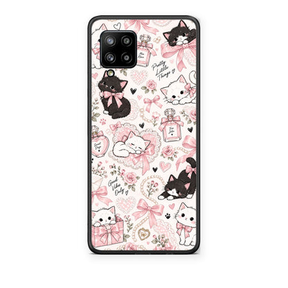 Θήκη Samsung Galaxy A42 Pink Bows and Kittens Collage από τη Smartfits με σχέδιο στο πίσω μέρος και μαύρο περίβλημα | Samsung Galaxy A42 Pink Bows and Kittens Collage case with colorful back and black bezels