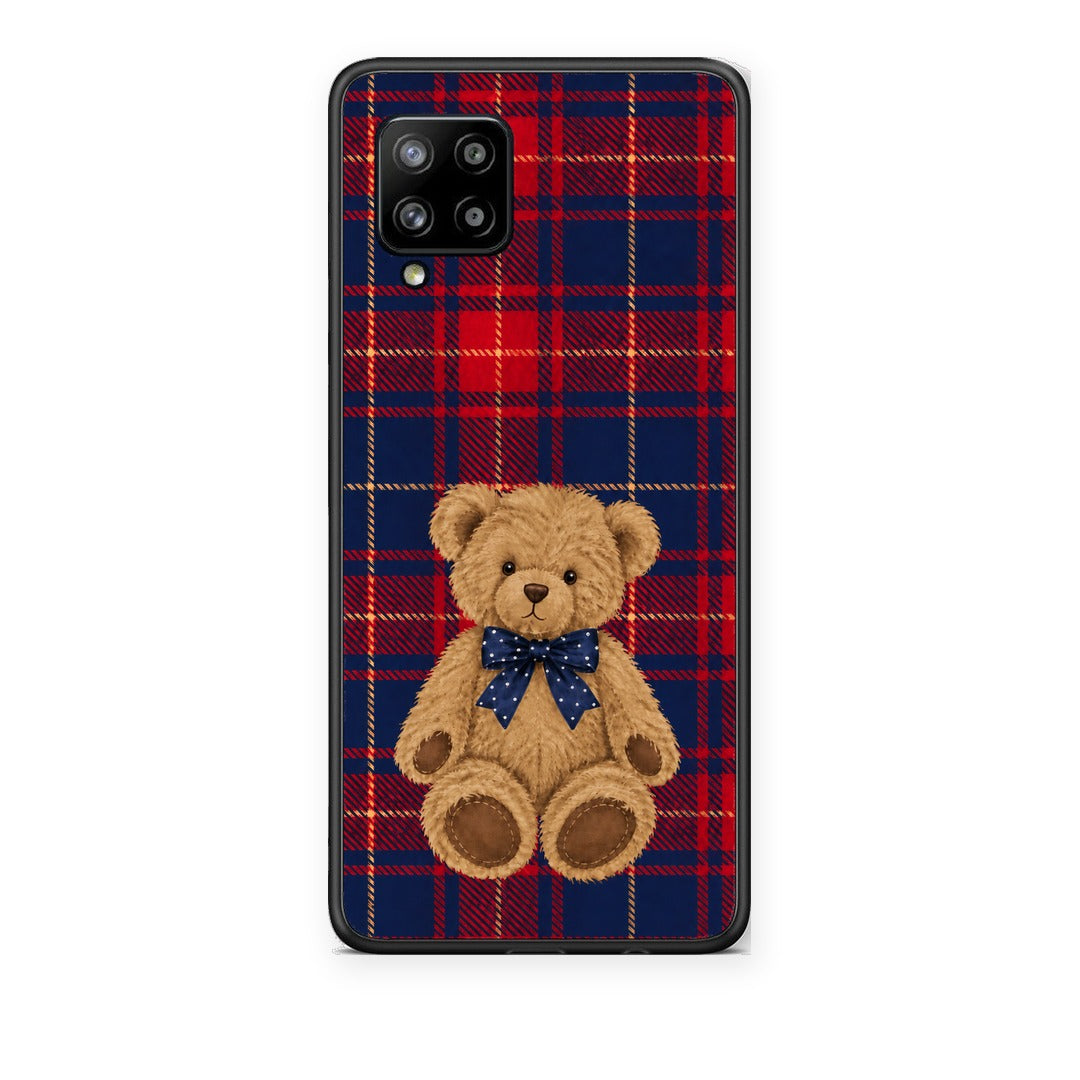 Θήκη Samsung Galaxy A42 Teddy Bear on Red and Navy Tartan από τη Smartfits με σχέδιο στο πίσω μέρος και μαύρο περίβλημα | Samsung Galaxy A42 Teddy Bear on Red and Navy Tartan case with colorful back and black bezels