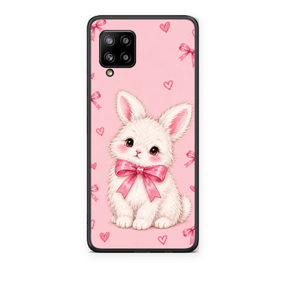 Θήκη Samsung Galaxy A42 White Bunny and Pink Bows από τη Smartfits με σχέδιο στο πίσω μέρος και μαύρο περίβλημα | Samsung Galaxy A42 White Bunny and Pink Bows case with colorful back and black bezels