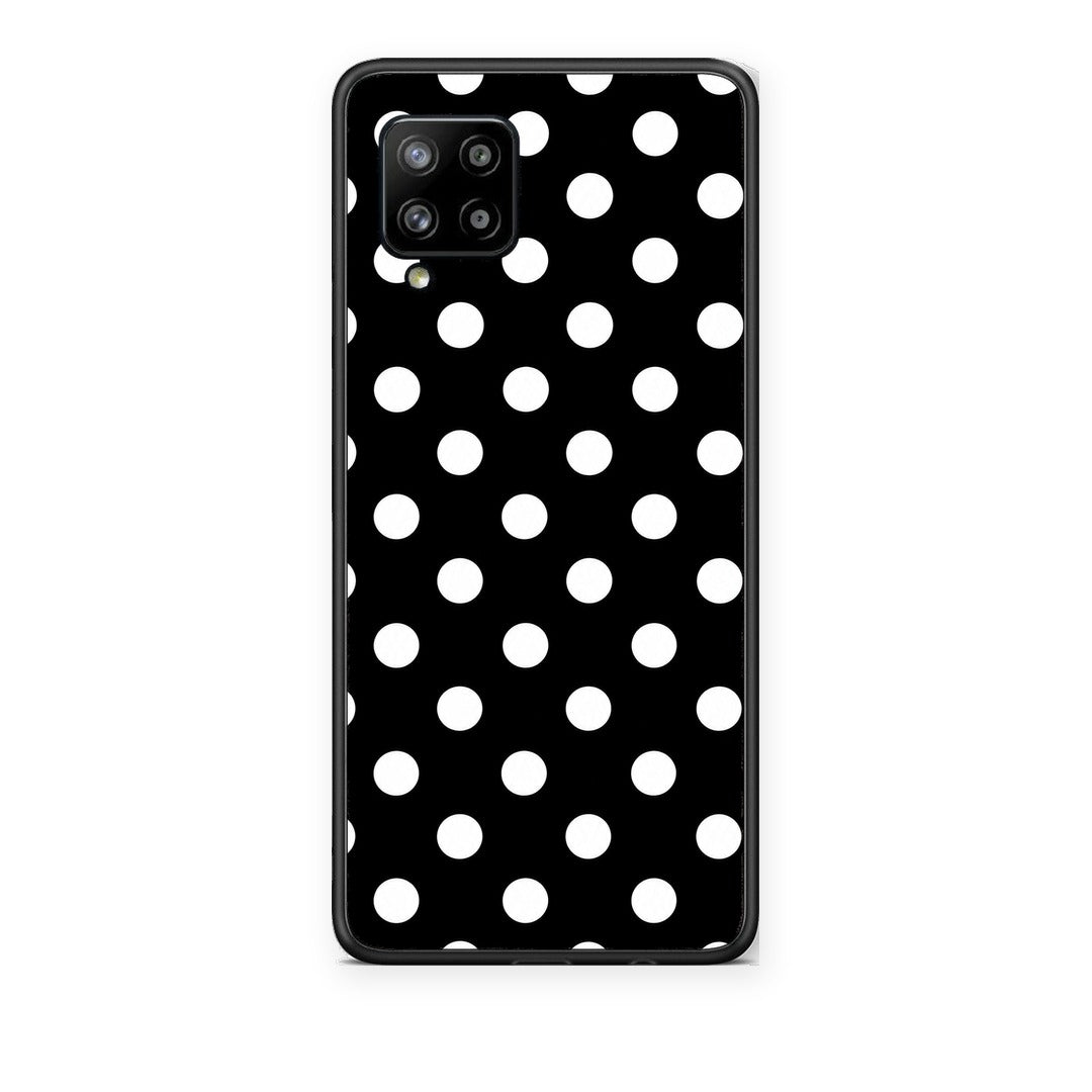 Θήκη Samsung Galaxy A42 White Polka Dots on Black από τη Smartfits με σχέδιο στο πίσω μέρος και μαύρο περίβλημα | Samsung Galaxy A42 White Polka Dots on Black case with colorful back and black bezels