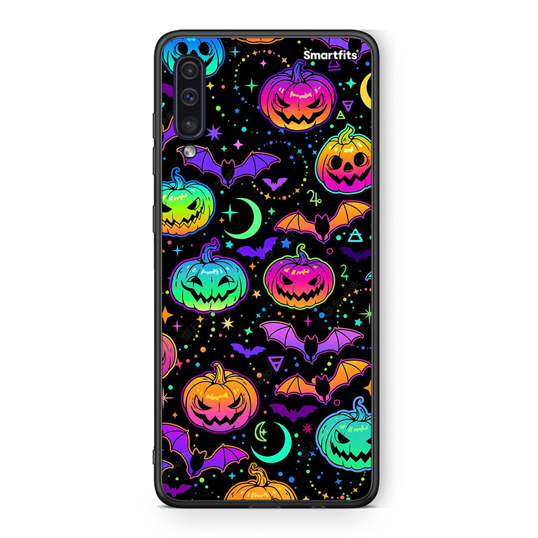 samsung a50 Neon Halloween θήκη από τη Smartfits με σχέδιο στο πίσω μέρος και μαύρο περίβλημα | Smartphone case with colorful back and black bezels by Smartfits