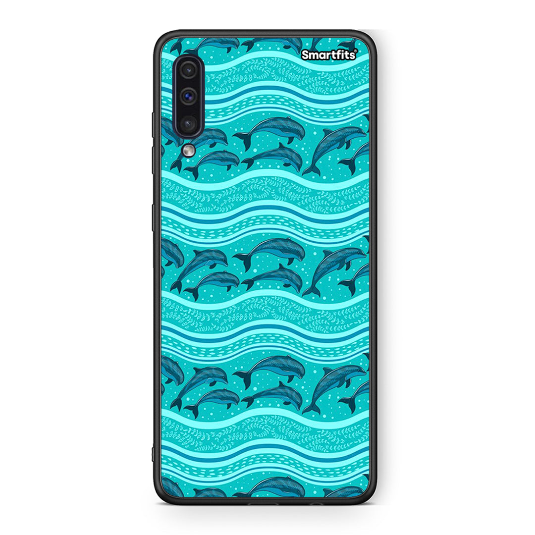 samsung a50 Swimming Dolphins θήκη από τη Smartfits με σχέδιο στο πίσω μέρος και μαύρο περίβλημα | Smartphone case with colorful back and black bezels by Smartfits