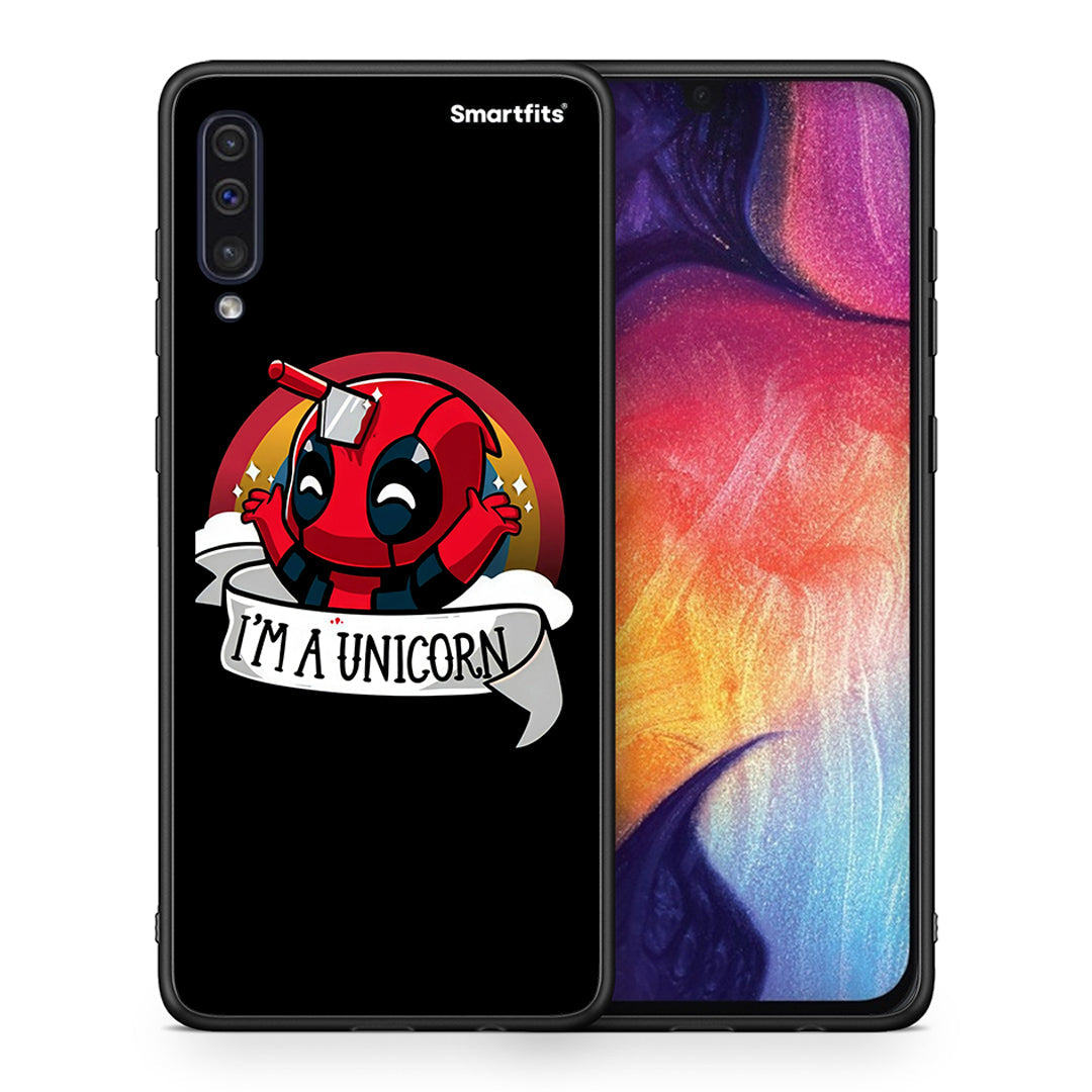 Θήκη Samsung A50/A30s Unicorn Deadpool από τη Smartfits με σχέδιο στο πίσω μέρος και μαύρο περίβλημα | Samsung A50/A30s Unicorn Deadpool case with colorful back and black bezels
