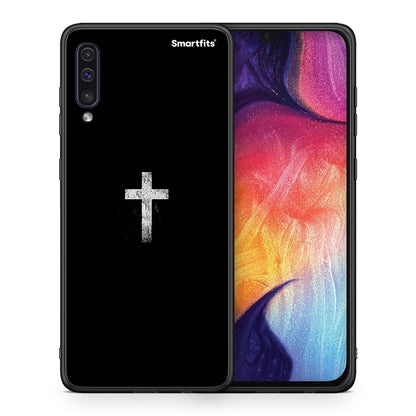Θήκη Samsung A50/A30s White Cross από τη Smartfits με σχέδιο στο πίσω μέρος και μαύρο περίβλημα | Samsung A50/A30s White Cross case with colorful back and black bezels