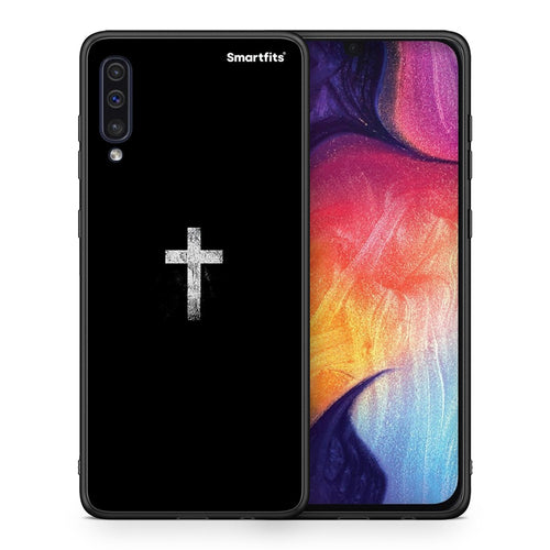 Θήκη Samsung A50/A30s White Cross από τη Smartfits με σχέδιο στο πίσω μέρος και μαύρο περίβλημα | Samsung A50/A30s White Cross case with colorful back and black bezels