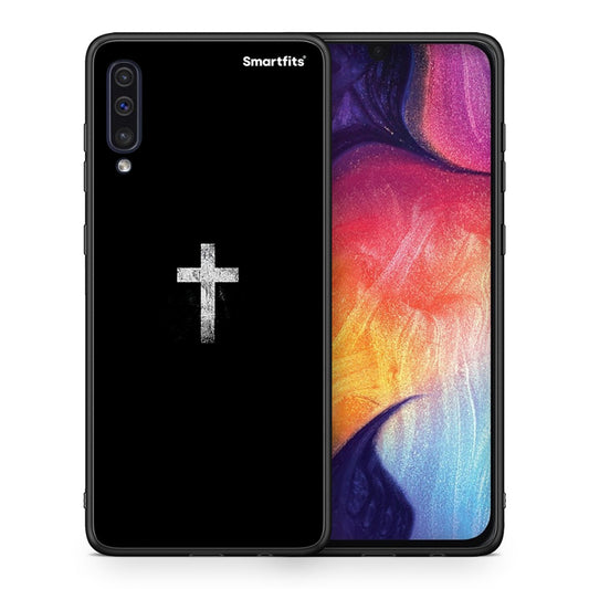 Θήκη Samsung A50/A30s White Cross από τη Smartfits με σχέδιο στο πίσω μέρος και μαύρο περίβλημα | Samsung A50/A30s White Cross case with colorful back and black bezels