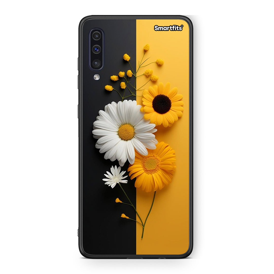 samsung a50 Yellow Daisies θήκη από τη Smartfits με σχέδιο στο πίσω μέρος και μαύρο περίβλημα | Smartphone case with colorful back and black bezels by Smartfits