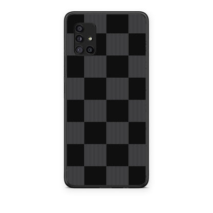 Θήκη Samsung Galaxy A51 5G Black and Charcoal Striped Checks από τη Smartfits με σχέδιο στο πίσω μέρος και μαύρο περίβλημα | Samsung Galaxy A51 5G Black and Charcoal Striped Checks case with colorful back and black bezels