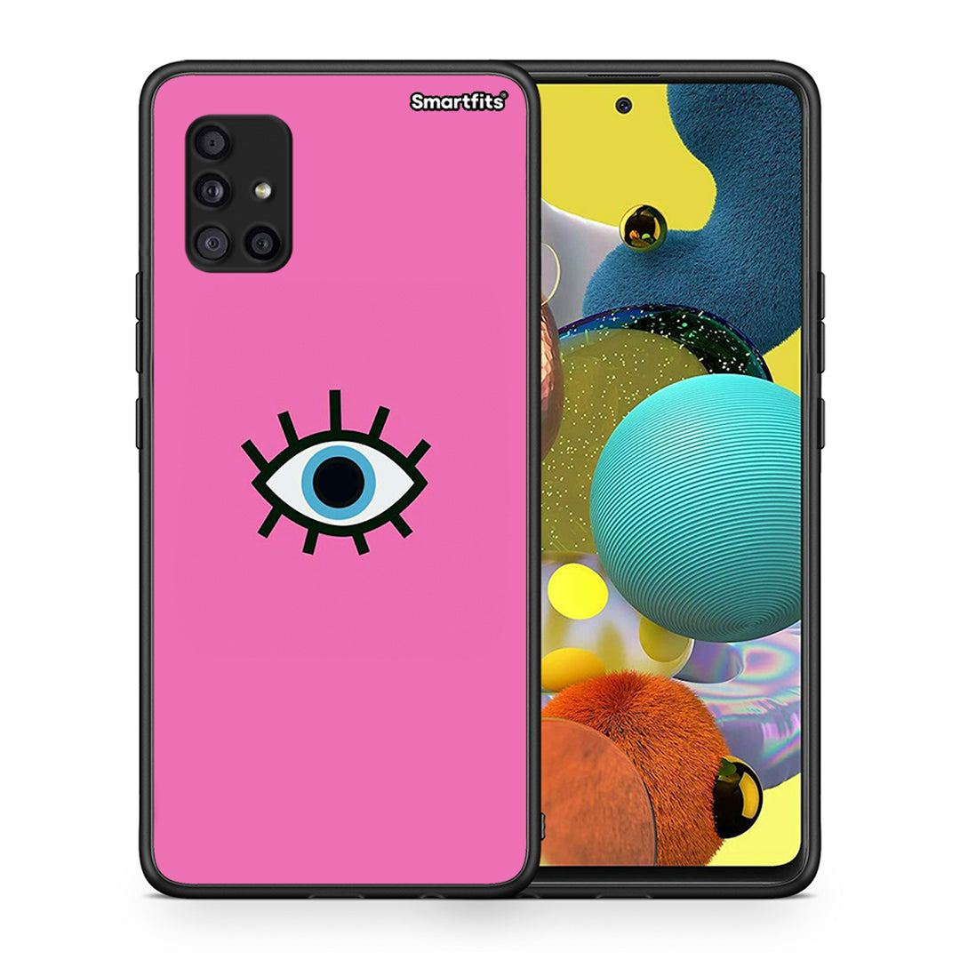 Θήκη Samsung Galaxy A51 5G Blue Eye Pink από τη Smartfits με σχέδιο στο πίσω μέρος και μαύρο περίβλημα | Samsung Galaxy A51 5G Blue Eye Pink case with colorful back and black bezels