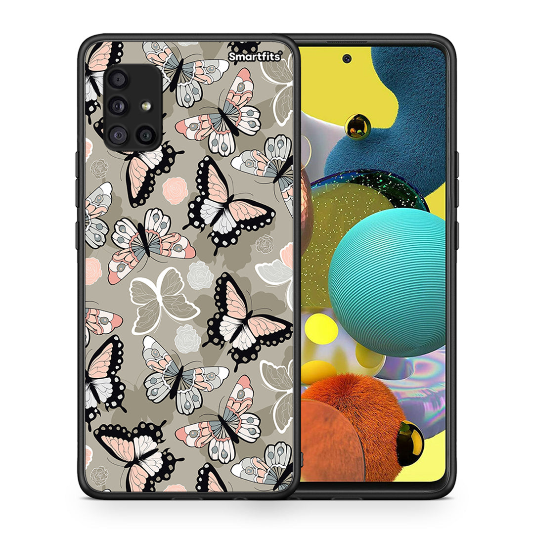 Θήκη Samsung Galaxy A51 5G Butterflies Boho από τη Smartfits με σχέδιο στο πίσω μέρος και μαύρο περίβλημα | Samsung Galaxy A51 5G Butterflies Boho case with colorful back and black bezels