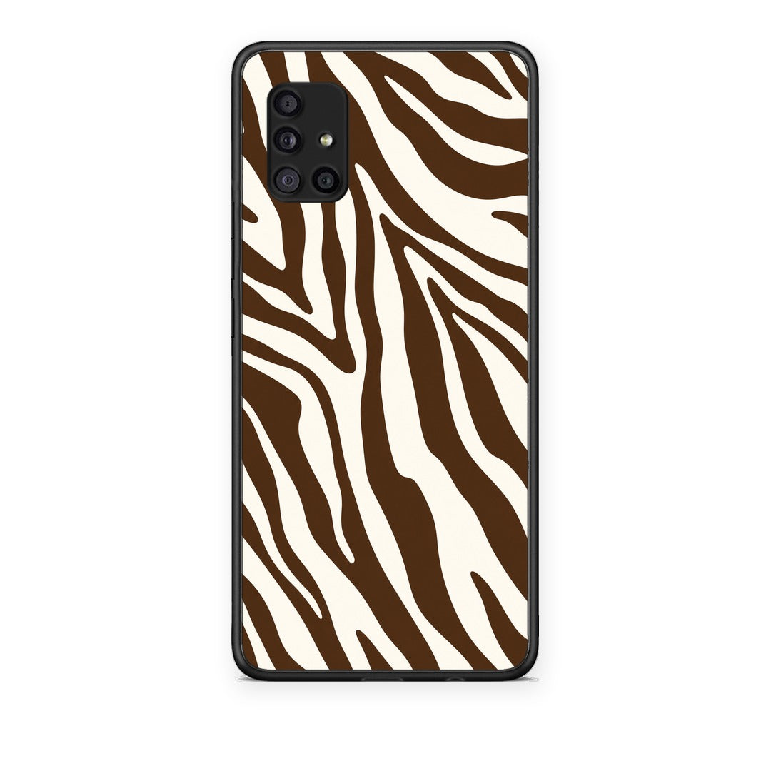 Θήκη Samsung Galaxy A51 5G Brown and Cream Zebra Stripes από τη Smartfits με σχέδιο στο πίσω μέρος και μαύρο περίβλημα | Samsung Galaxy A51 5G Brown and Cream Zebra Stripes case with colorful back and black bezels