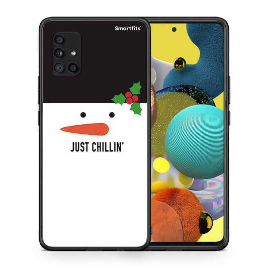 Θήκη Samsung Galaxy A51 5G Christmas Chillin από τη Smartfits με σχέδιο στο πίσω μέρος και μαύρο περίβλημα | Samsung Galaxy A51 5G Christmas Chillin case with colorful back and black bezels