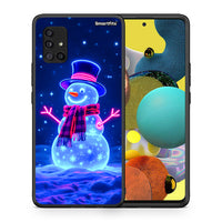 Thumbnail for Θήκη Samsung Galaxy A51 5G Christmas Neon Snowman από τη Smartfits με σχέδιο στο πίσω μέρος και μαύρο περίβλημα | Samsung Galaxy A51 5G Christmas Neon Snowman case with colorful back and black bezels