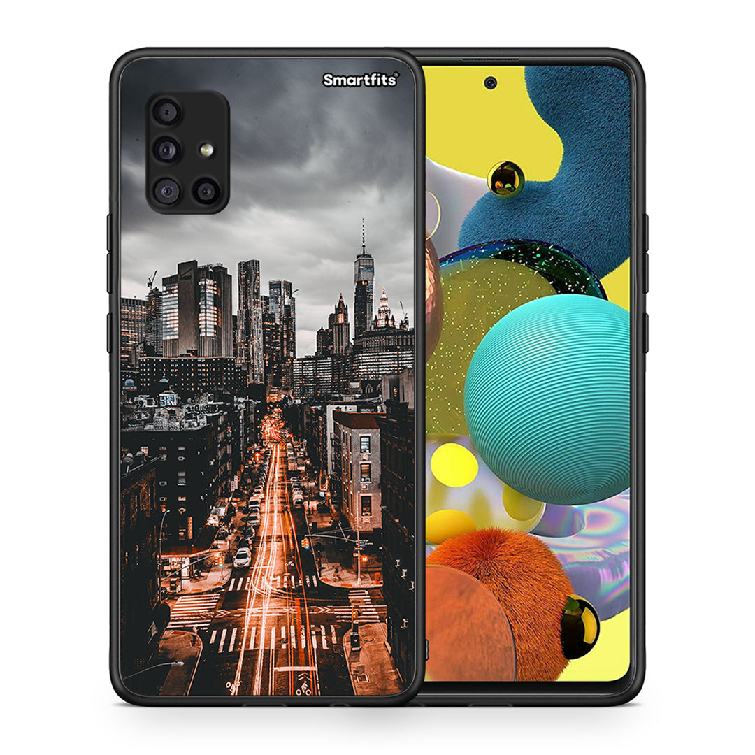 Θήκη Samsung Galaxy A51 5G City Lights από τη Smartfits με σχέδιο στο πίσω μέρος και μαύρο περίβλημα | Samsung Galaxy A51 5G City Lights case with colorful back and black bezels