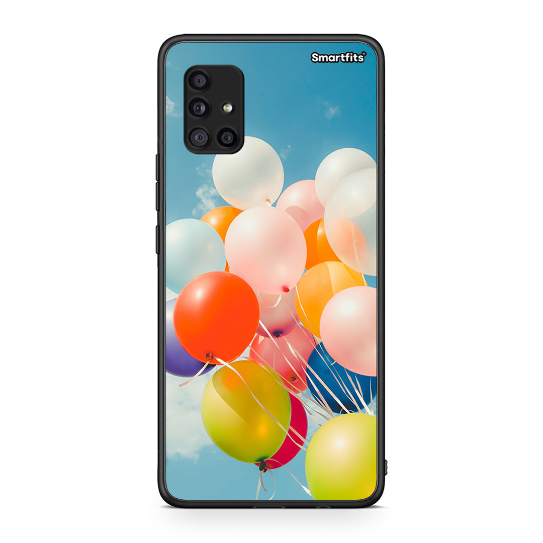 Samsung Galaxy A51 5G Colorful Balloons θήκη από τη Smartfits με σχέδιο στο πίσω μέρος και μαύρο περίβλημα | Smartphone case with colorful back and black bezels by Smartfits